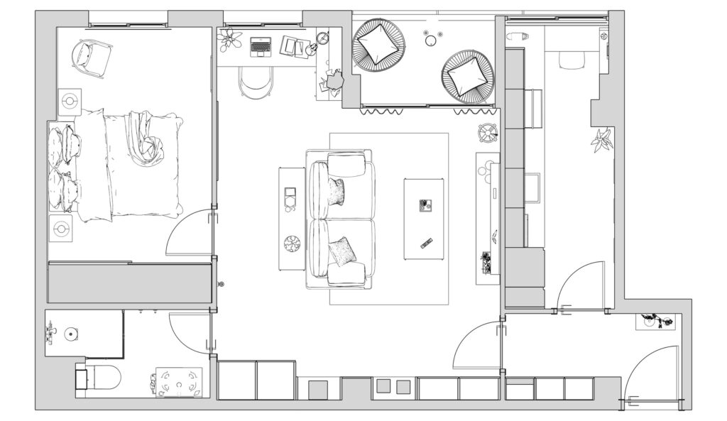 Proyecto Interiorismo y Reforma Integral - Benigno Santiago Peña - Málaga - Diseño de Interiores - 00 - 1 - Planta reformada - v2