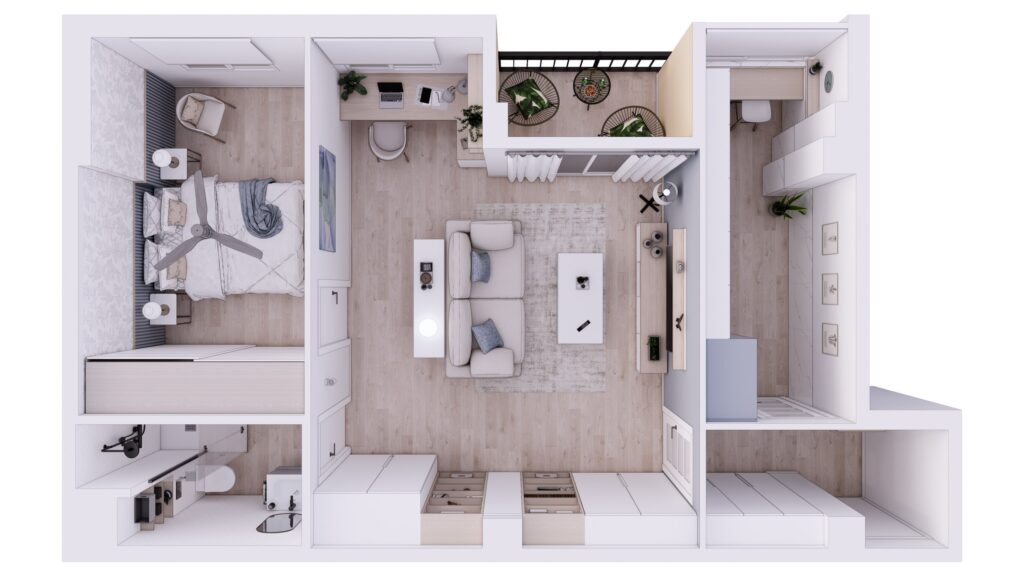 Proyecto Interiorismo y Reforma Integral - Benigno Santiago Peña - Málaga - Diseño de Interiores - 00 - 3 - Vista General - v2