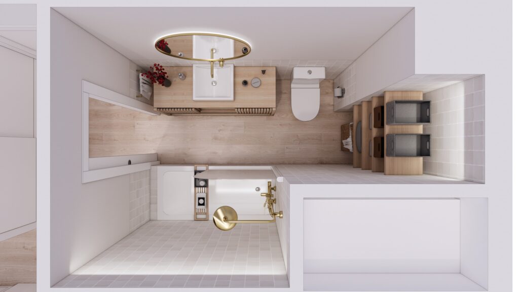 Proyecto Interiorismo y Reforma Integral - Comedias - Antequera - Diseño de Interiores - vista superior 2 - baño entrada