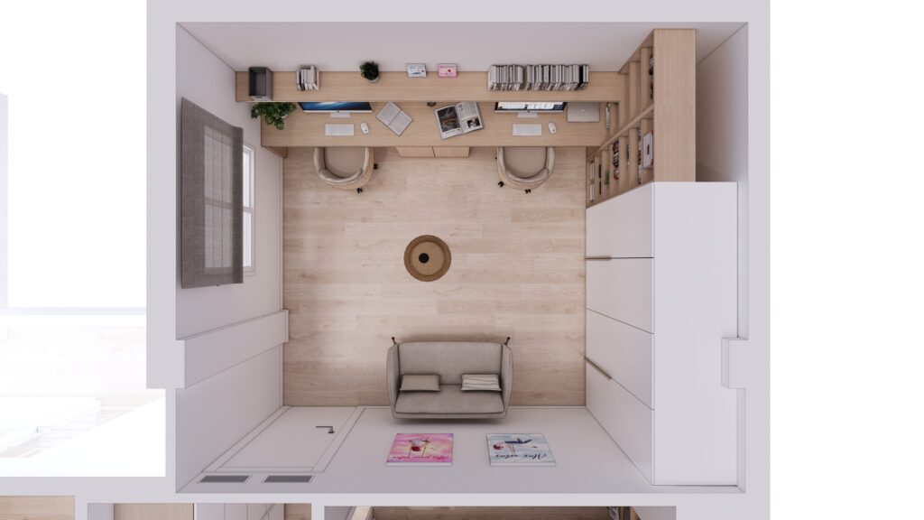 Proyecto Interiorismo y Reforma Integral - Comedias - Antequera - Diseño de Interiores - vista superior 3 - despacho