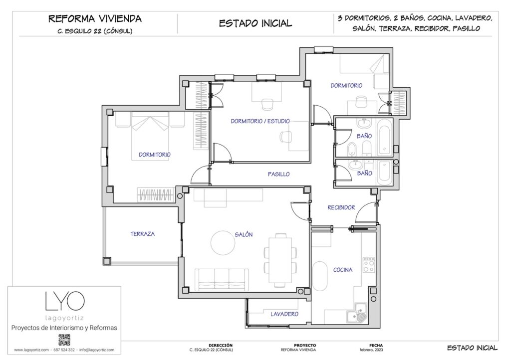 Proyecto Interiorismo y Reforma Integral - Esquilo 22 - El Cónsul - Málaga - Opciones de Distribución - 01 - Estado Inicial
