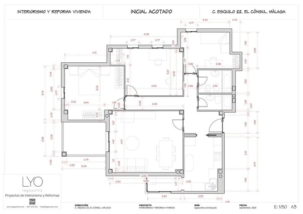 Proyecto Interiorismo y Reforma Integral - Esquilo 22 - El Cónsul - Málaga - Planos Técnicos - 04 - Inicial Acotado