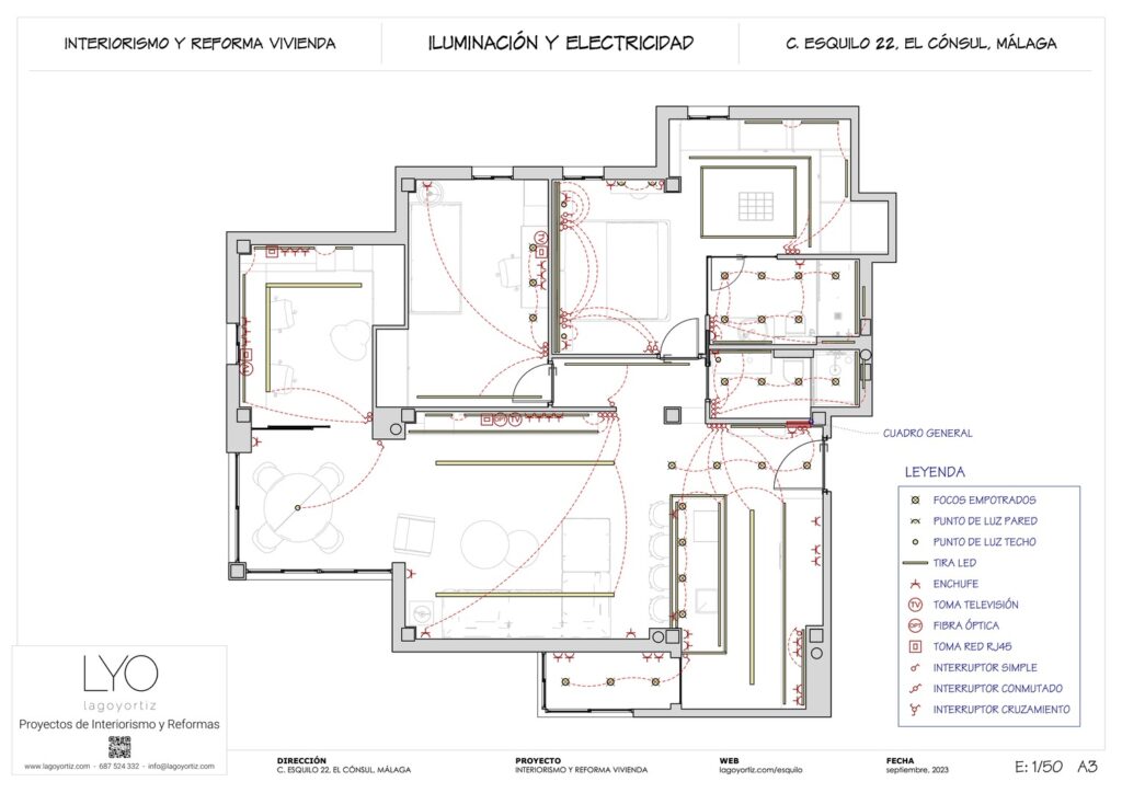 Proyecto Interiorismo y Reforma Integral - Esquilo 22 - El Cónsul - Málaga - Planos Técnicos - 09 - Iluminación y Electricidad