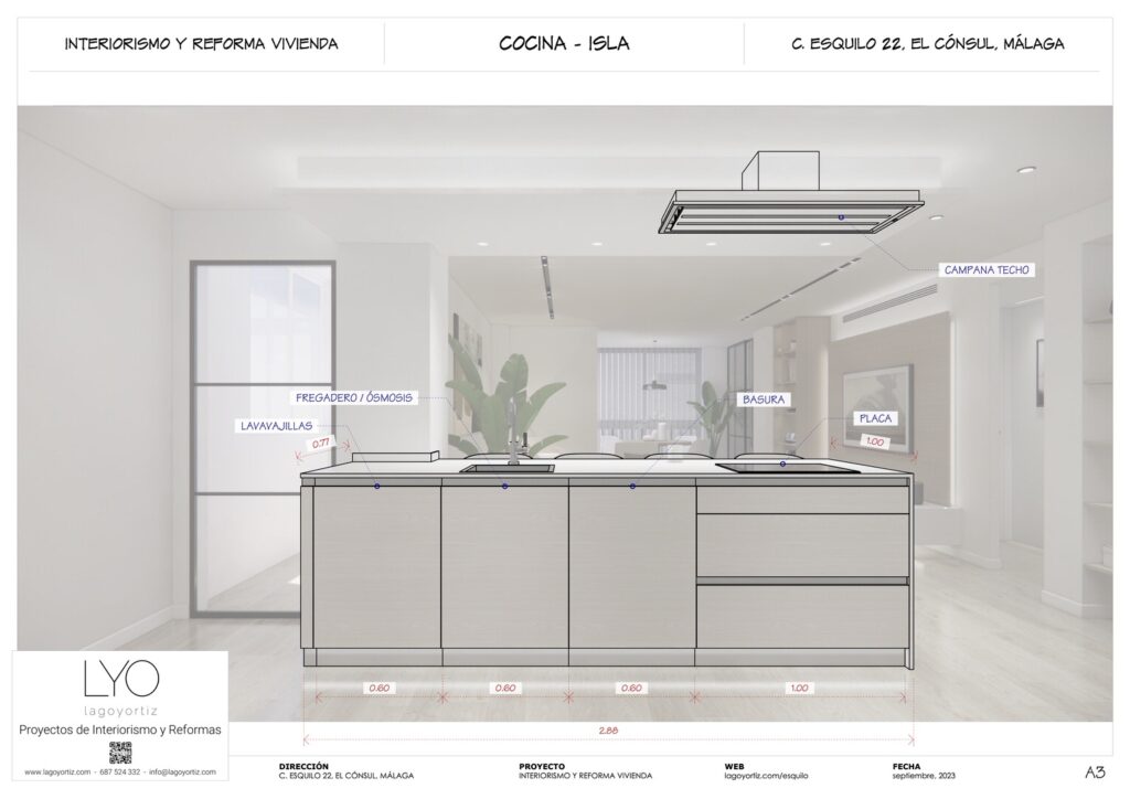 Proyecto Interiorismo y Reforma Integral - Esquilo 22 - El Cónsul - Málaga - Planos Técnicos - 14 - Cocina - Isla