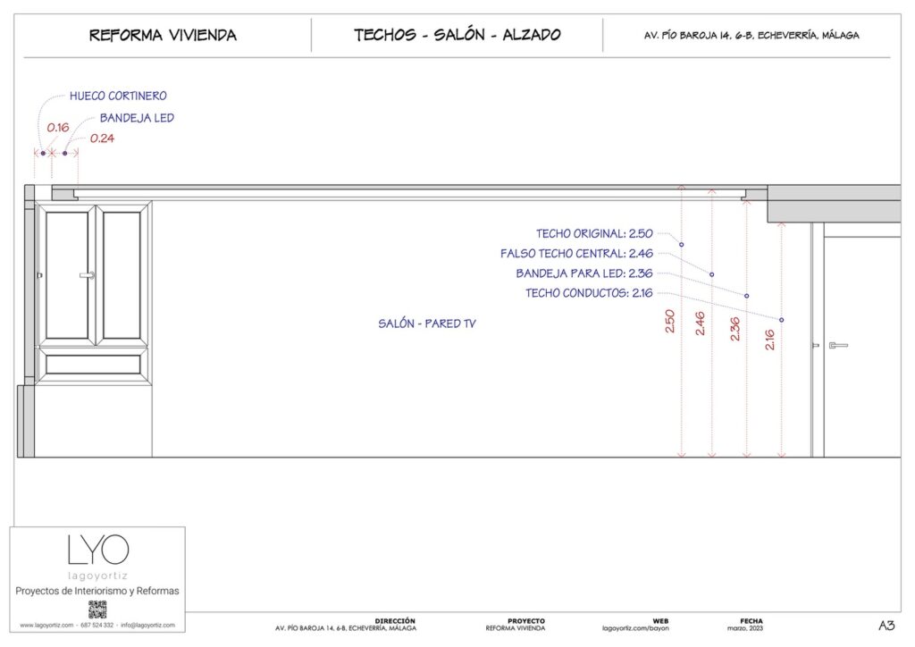 Proyecto Interiorismo y Reforma Vivienda - Av Pío Baroja - Echeverría del Palo - Málaga - Planos Técnicos - 10 - Techos - Salón - Alzado