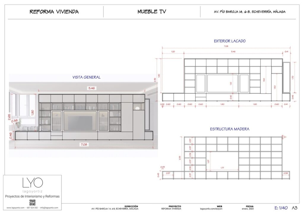 Proyecto Interiorismo y Reforma Vivienda - Av Pío Baroja - Echeverría del Palo - Málaga - Planos Técnicos - 17 - Mueble tv