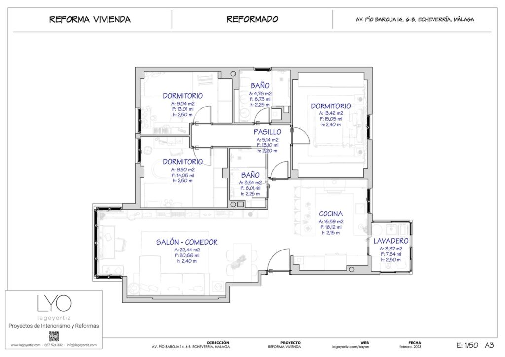 Proyecto Interiorismo y Reforma Vivienda - Av Pío Baroja - Echeverría del Palo - Málaga - Planos Técnicos - 3 - Reformado - 2