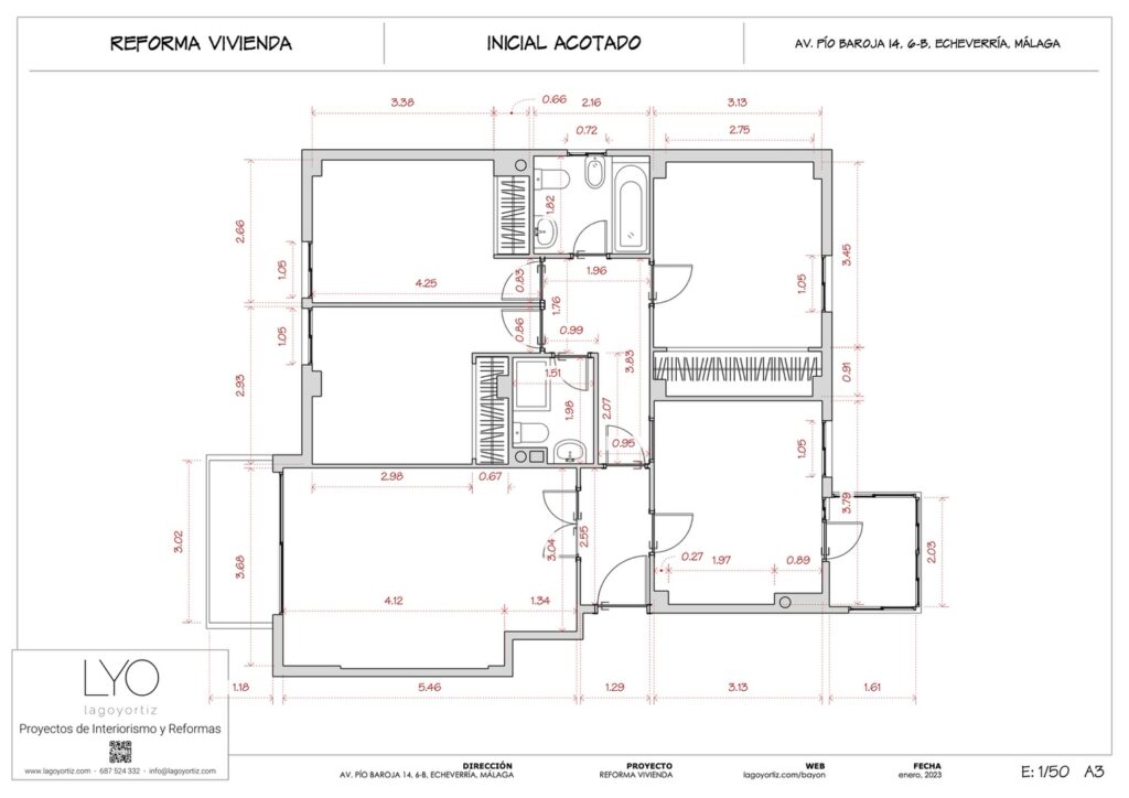 Proyecto Interiorismo y Reforma Vivienda - Av Pío Baroja - Echeverría del Palo - Málaga - Planos Técnicos - 4 - Inicial acotado