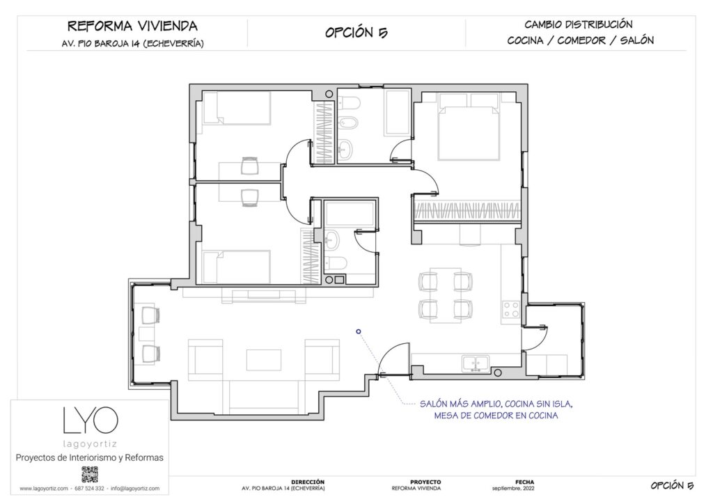Proyecto Interiorismo y Reforma Vivienda Av Pio Baroja - Echeverría del Palo - Málaga - Diseño de Interiores - Plano 2D - Opción 5