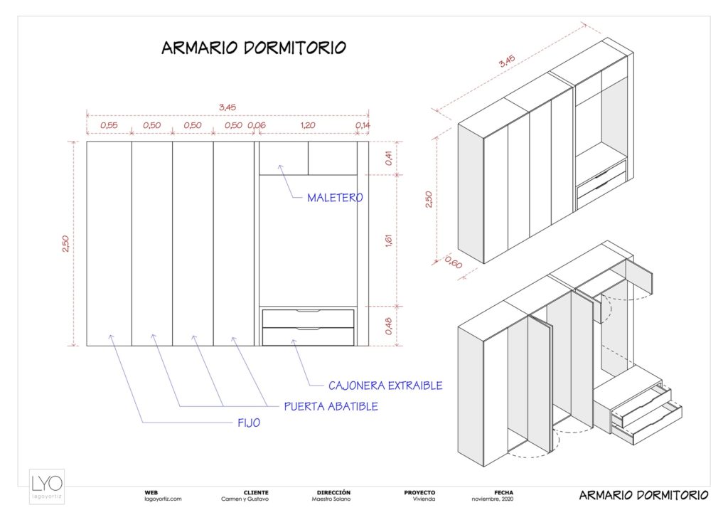 Proyecto Interiorismo y Reforma Vivienda en Maestro Solano &ndash; Torremolinos &ndash; 14 &ndash; Planos armario dormitorio