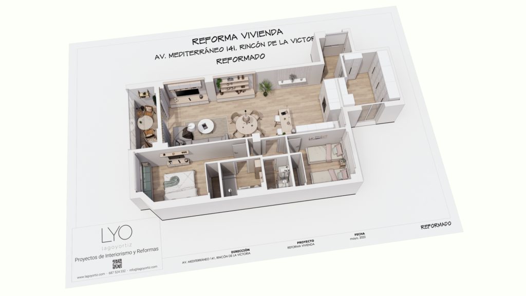 Proyecto Interiorismo y Reforma vivienda Avda del Mediterráneo Rincón de la Victoria Málaga - 00 - Plano 3D - 1