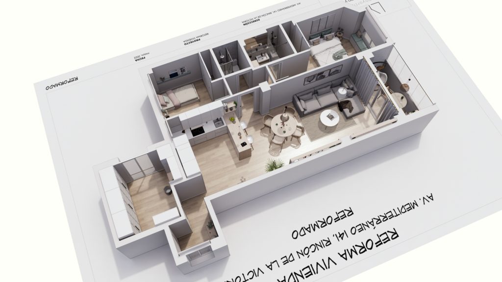 Proyecto Interiorismo y Reforma vivienda Avda del Mediterráneo Rincón de la Victoria Málaga - 00 - Plano 3D - 3