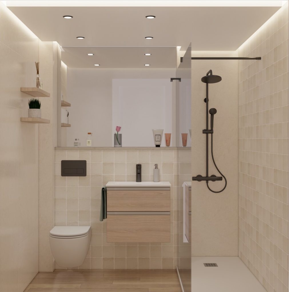 Proyecto Interiorismo y Reforma vivienda Avda del Mediterráneo Rincón de la Victoria Málaga - 16 - Baño Ella - beige 1