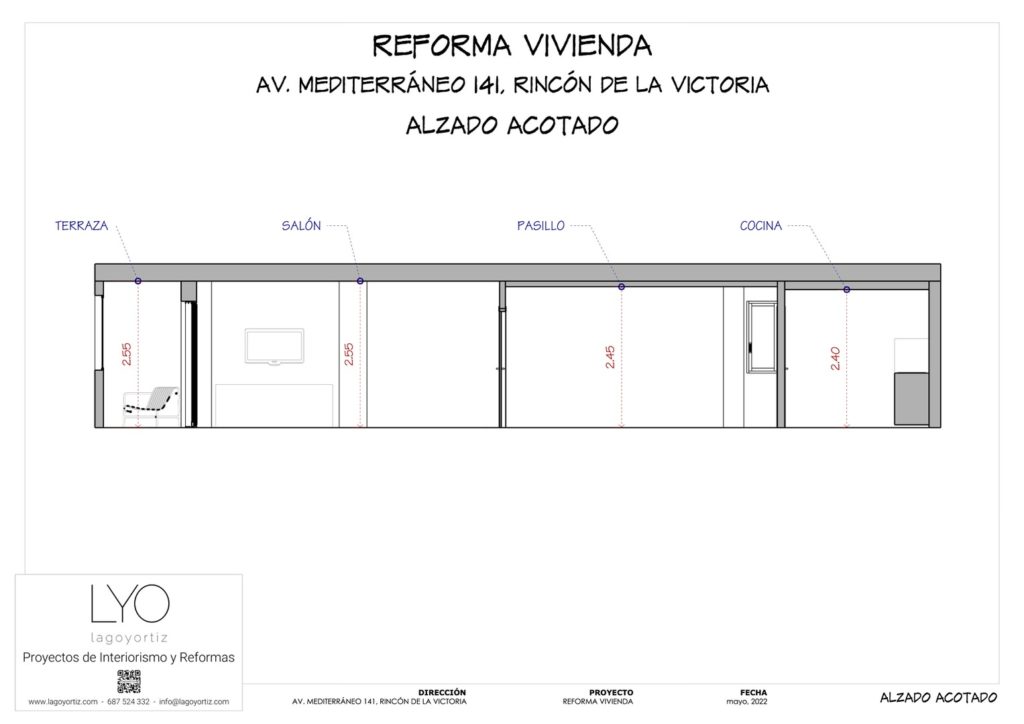 Proyecto Interiorismo y Reforma vivienda Avda del Mediterráneo Rincón de la Victoria Málaga - Planos técnicos - 4 - Alzado Acotado