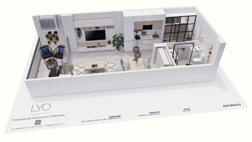 Proyecto de Interiorismo y Reforma de apartamento en Castillo Santa Clara - Torremolinos - 0 - Plano 3D - 1