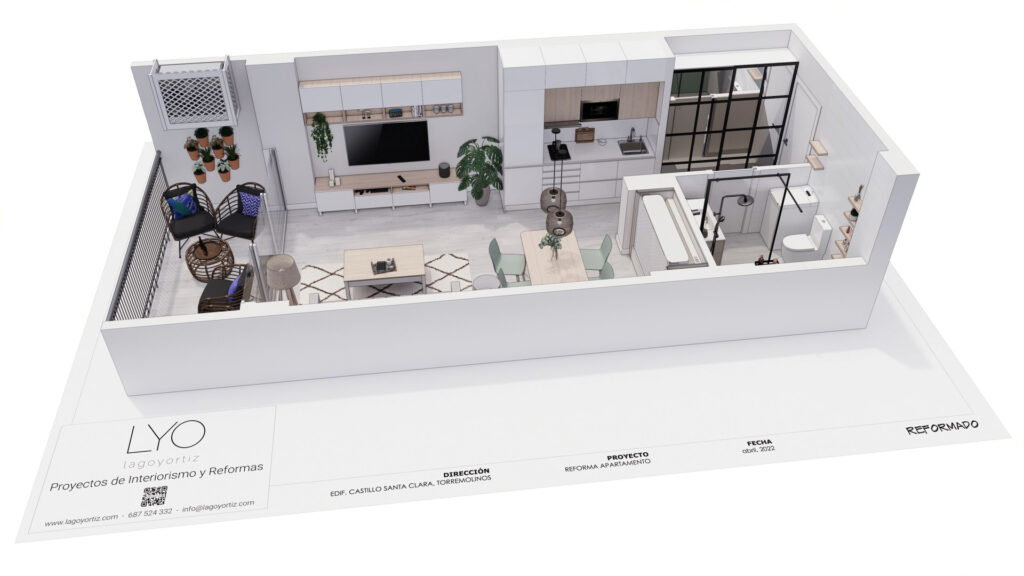 Proyecto de Interiorismo y Reforma de apartamento en Castillo Santa Clara - Torremolinos - Plano 3D