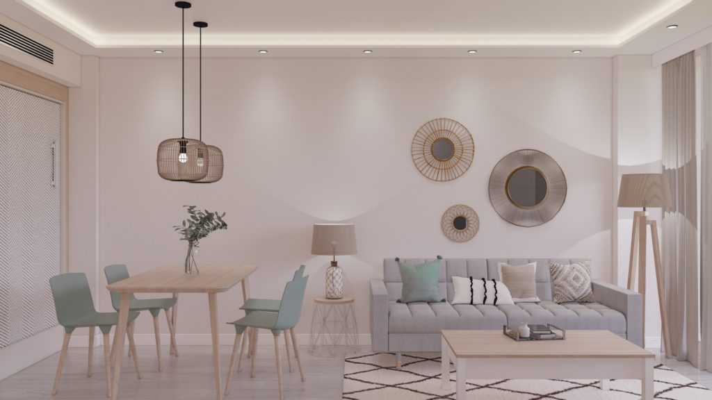 Proyecto de Interiorismo y Reforma de apartamento en Castillo Santa Clara - Torremolinos - 5 - salón comedor
