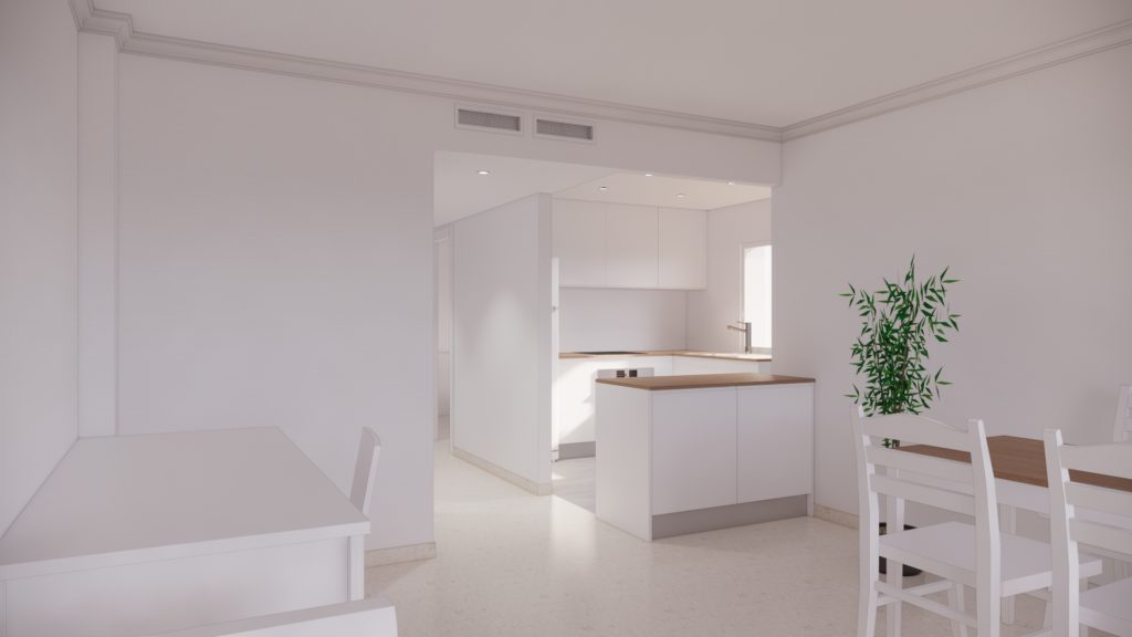 Reforma Integral Vivienda Av del Lido - Playamar - Torremolinos - 4 - render diseño salón-cocina