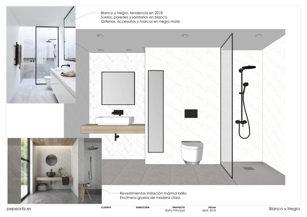 opciones de diseño baño vivienda inodoro suspendido ducha empotrada en M&aacute;laga 2
