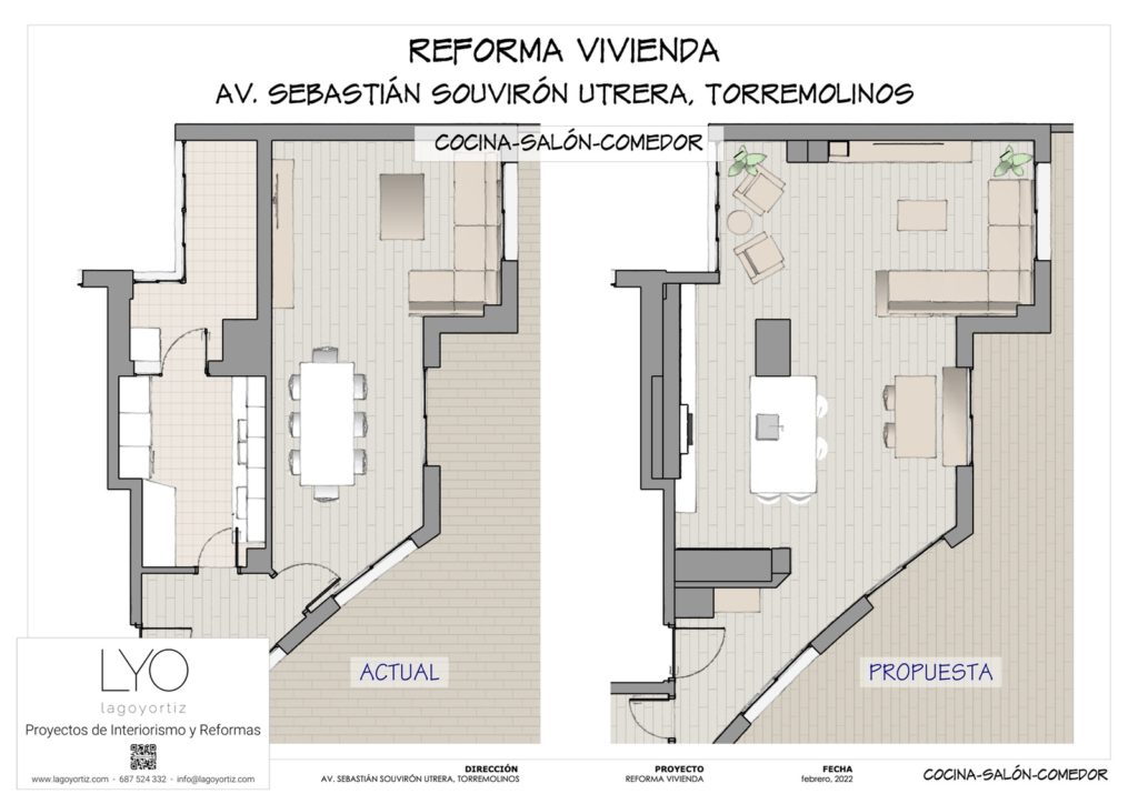 proyecto interiorismo atico en El Pinillo - Torremolinos - 0 - planta propuesta - 1 - cocina-salon-comedor