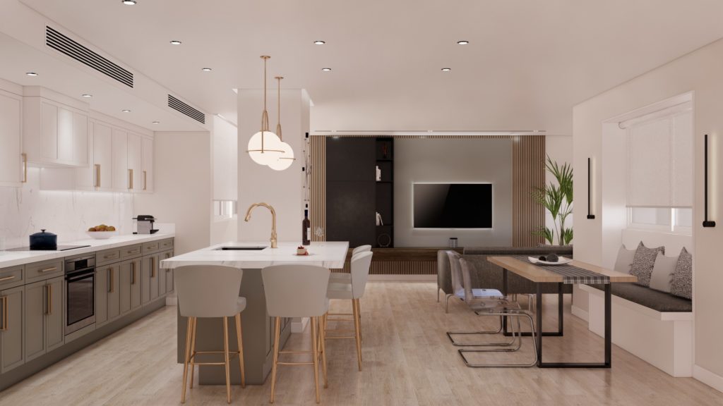 proyecto interiorismo atico en El Pinillo - Torremolinos - 3 - cocina-comedor-salon