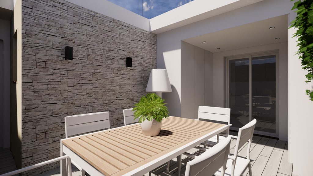 proyecto interiorismo reforma y decoración de vivienda en calle gerona malaga &ndash; 23 &ndash; terraza dia piedra natural suelo tecnico