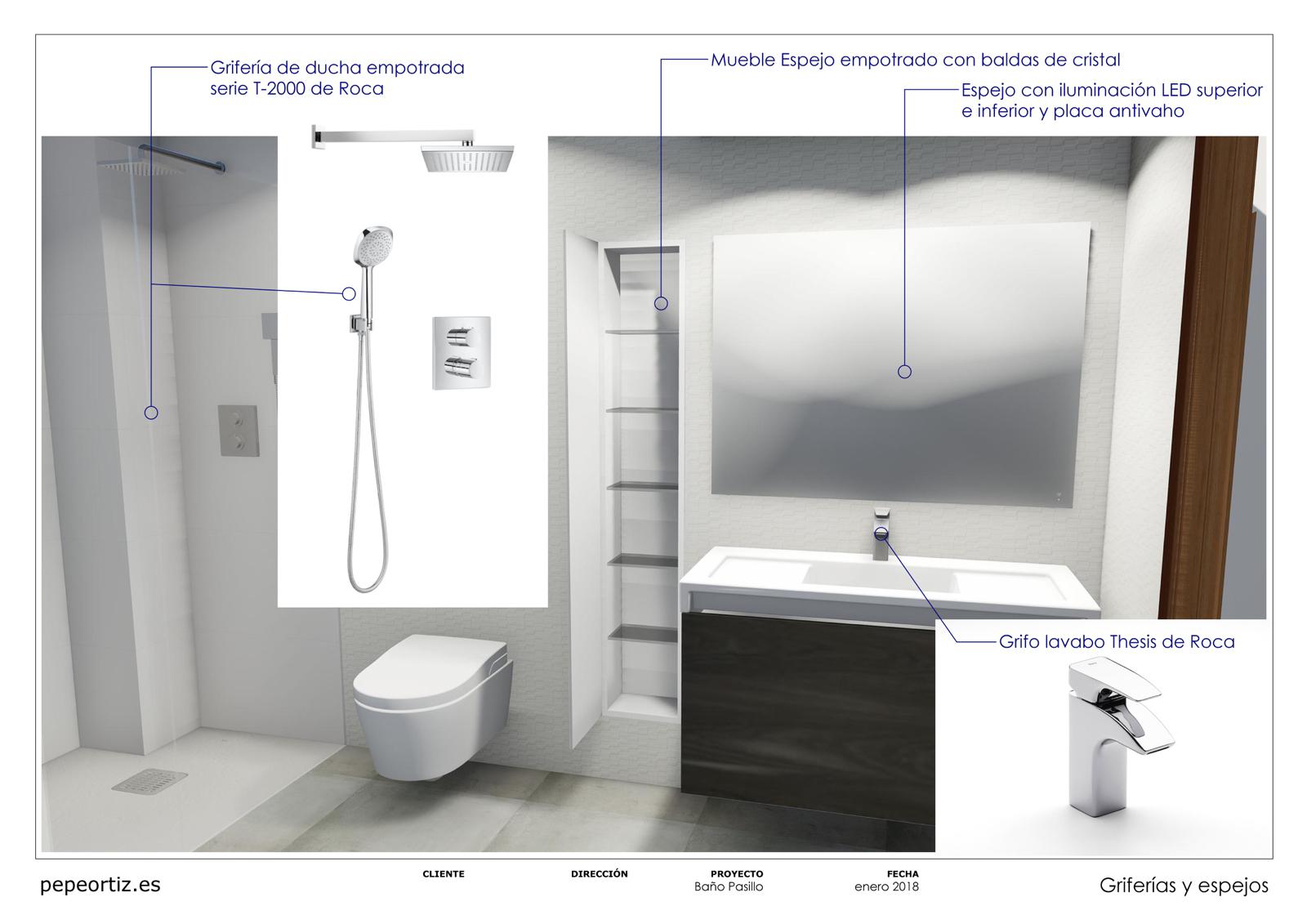 Proyecto de reforma de baño con plato de ducha e inodoro suspendido en  Málaga - Lago y Ortiz